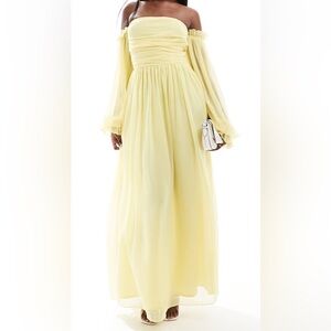 ASOS Lace & Beads ruched balloon Maxi Dress in lemon NWT